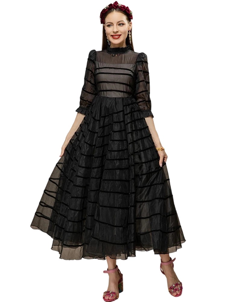 Stand Collar High Waist Tie Party Dress
