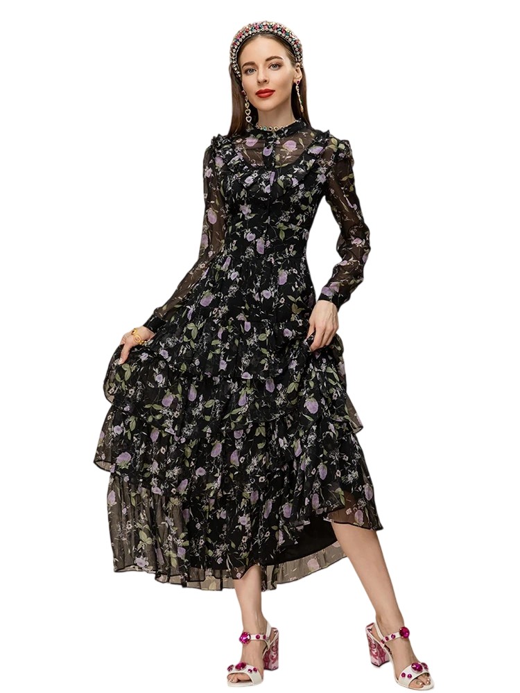 Chiffon Ruffle Vintage Summer Dress