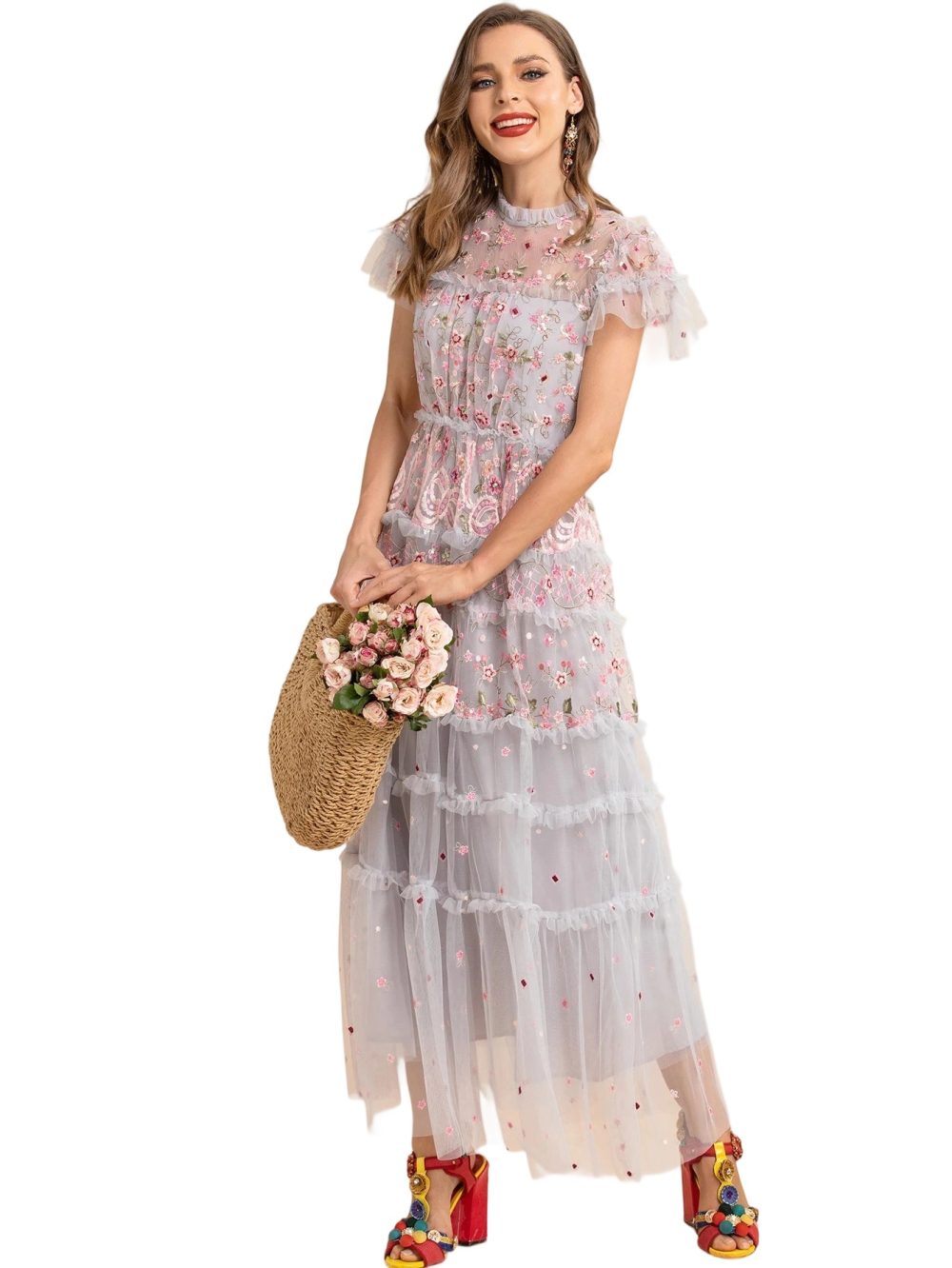 Summer Mesh Short Ruffle Floral Party Dress - Image 14