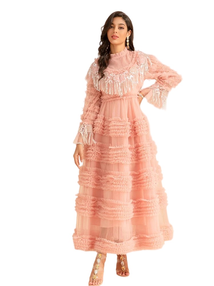 European and American sequined ruffled long skirt