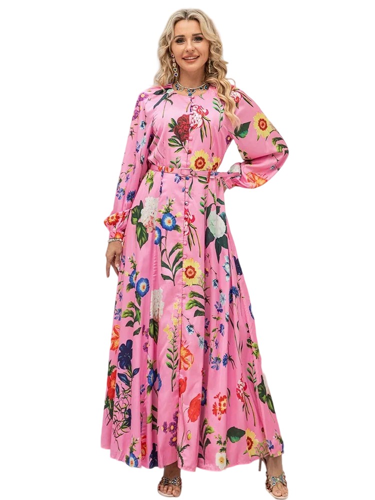 Spring Euro-American Women's Printed Lantern Sleeve Dress