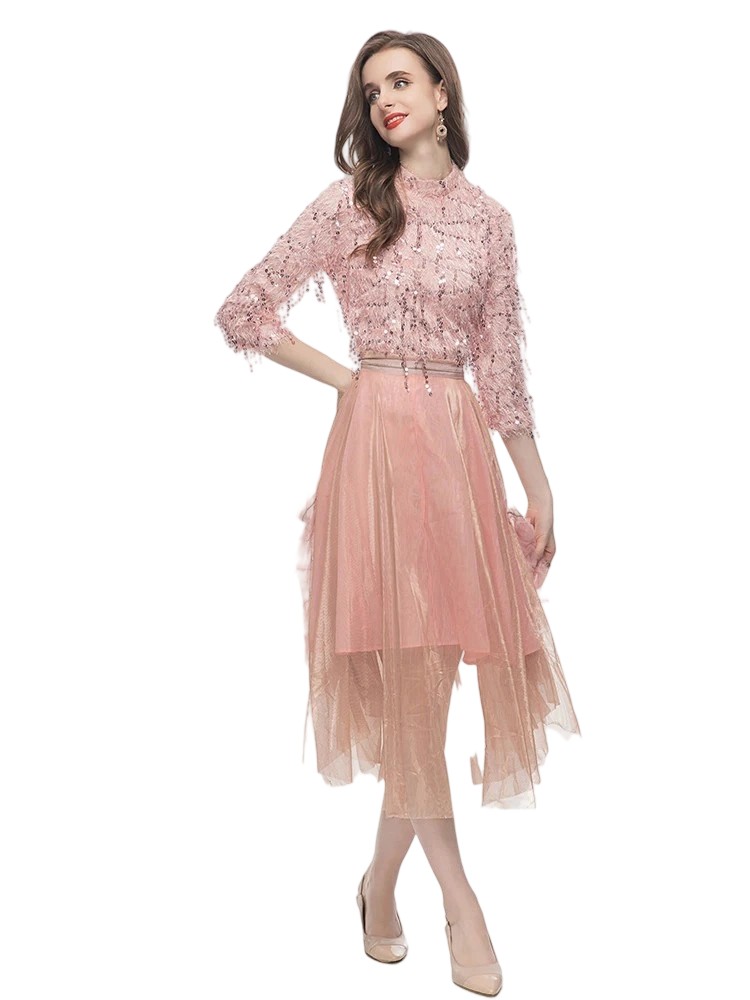 Vintage Women's 2-Piece Sequin Top & Chiffon Skirt Set