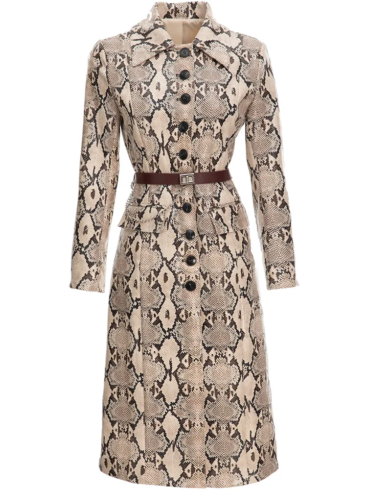 Designer Snake Pattern Winter Trench Coat