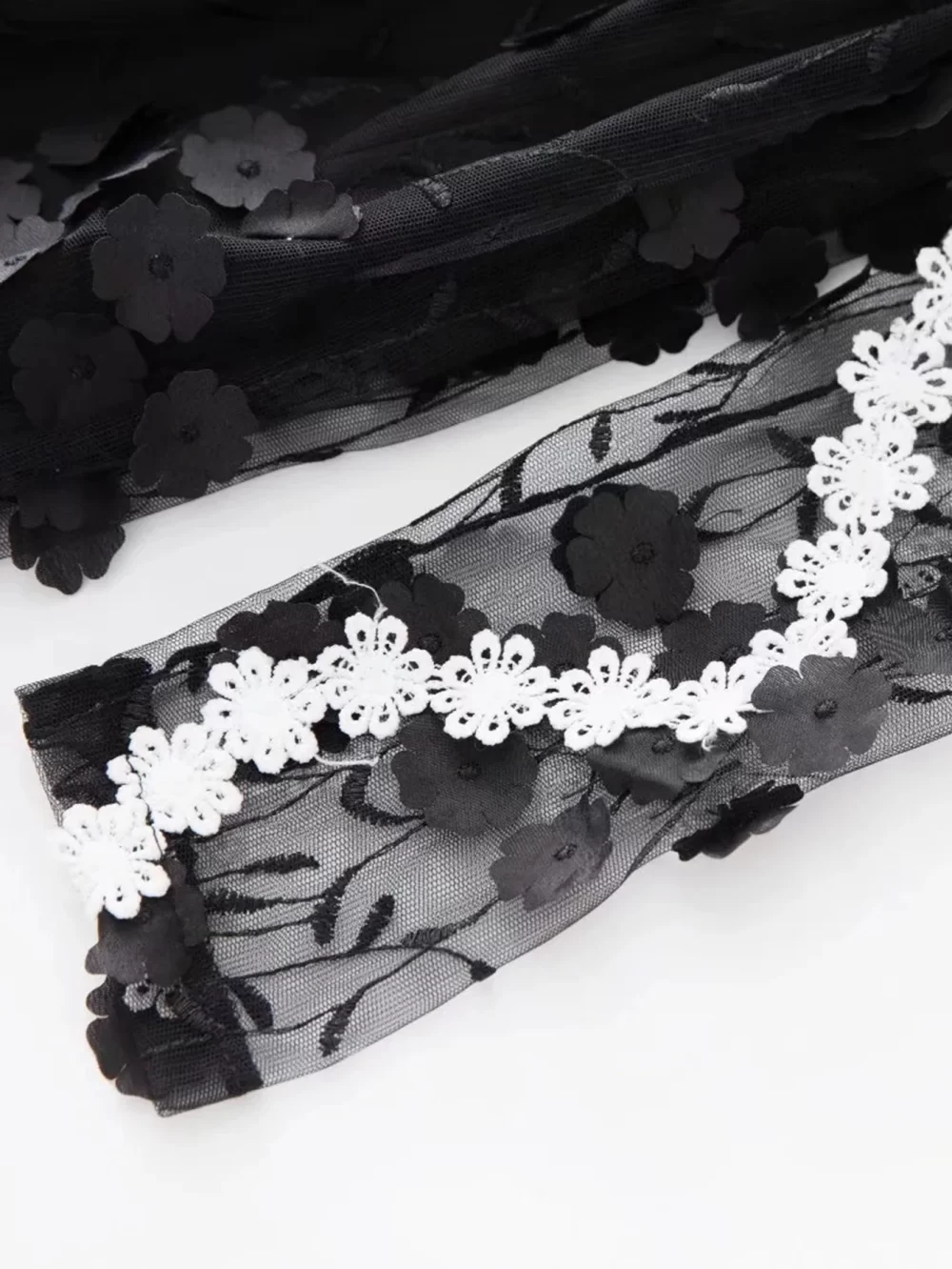 Vintage Black White Embroidered Mesh Party Dress - Image 8