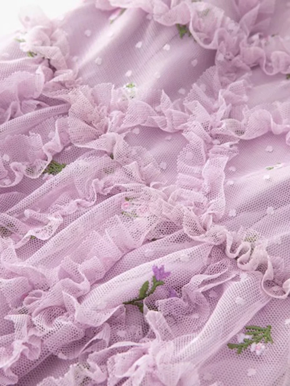 Designer Purple Floral Puff Ruffle Party Dress - Image 10
