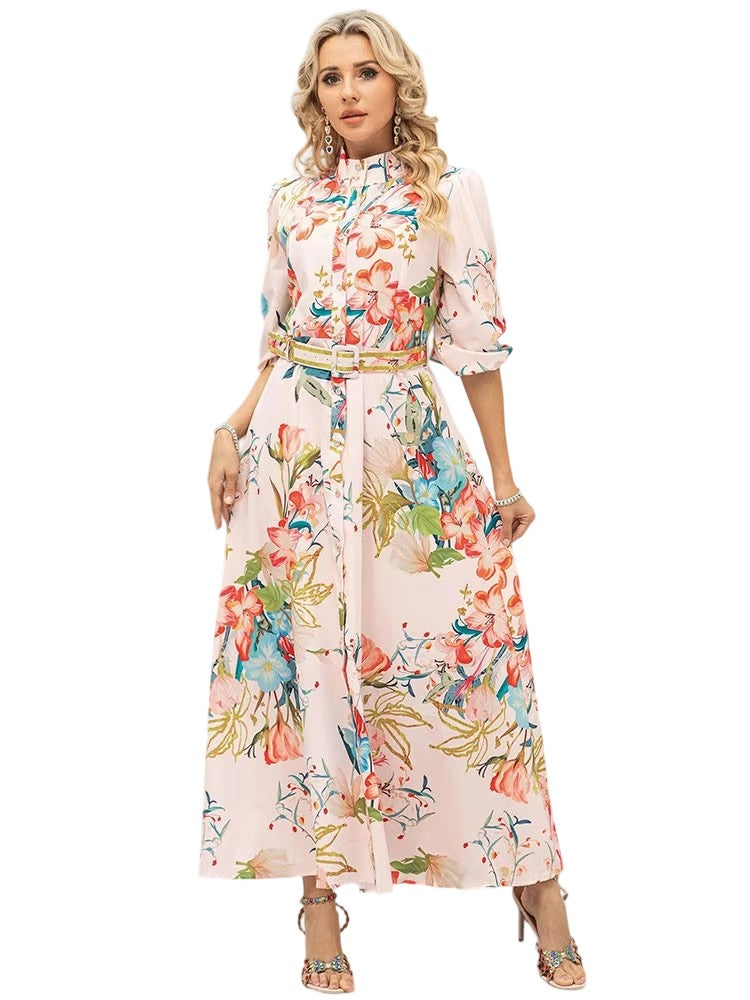 Spring New Women's Clothing Style Tea Break Retro Printed Dress High End Unique Kikyo Long Dress