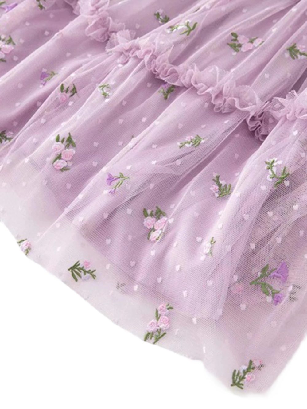Designer Purple Floral Puff Ruffle Party Dress - Image 13