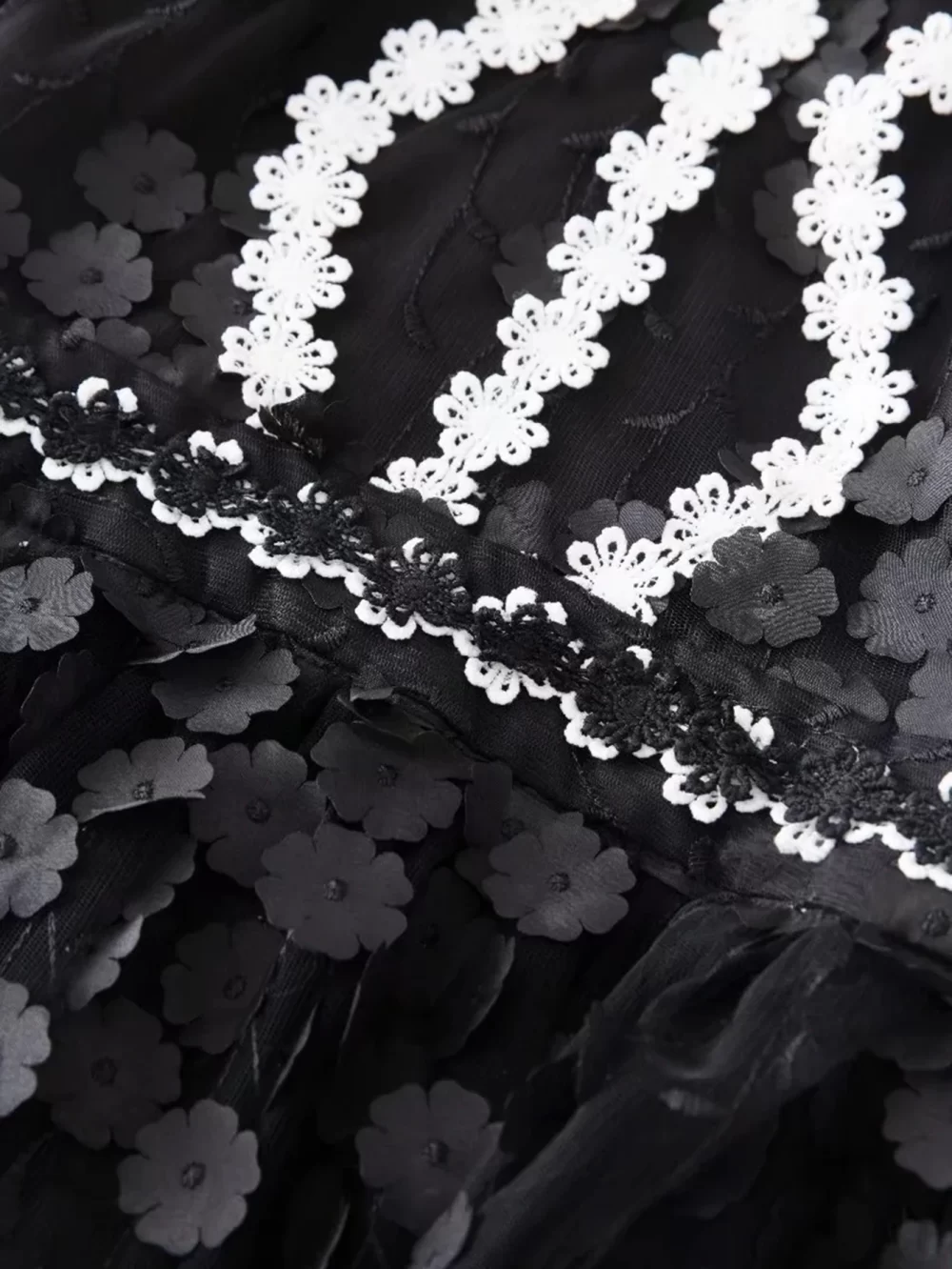 Vintage Black White Embroidered Mesh Party Dress - Image 11