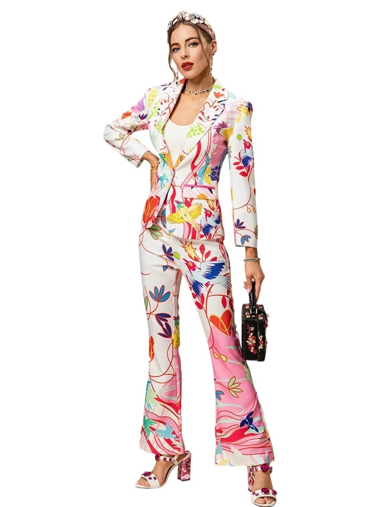 An elegant printed top and trousers coordinated set