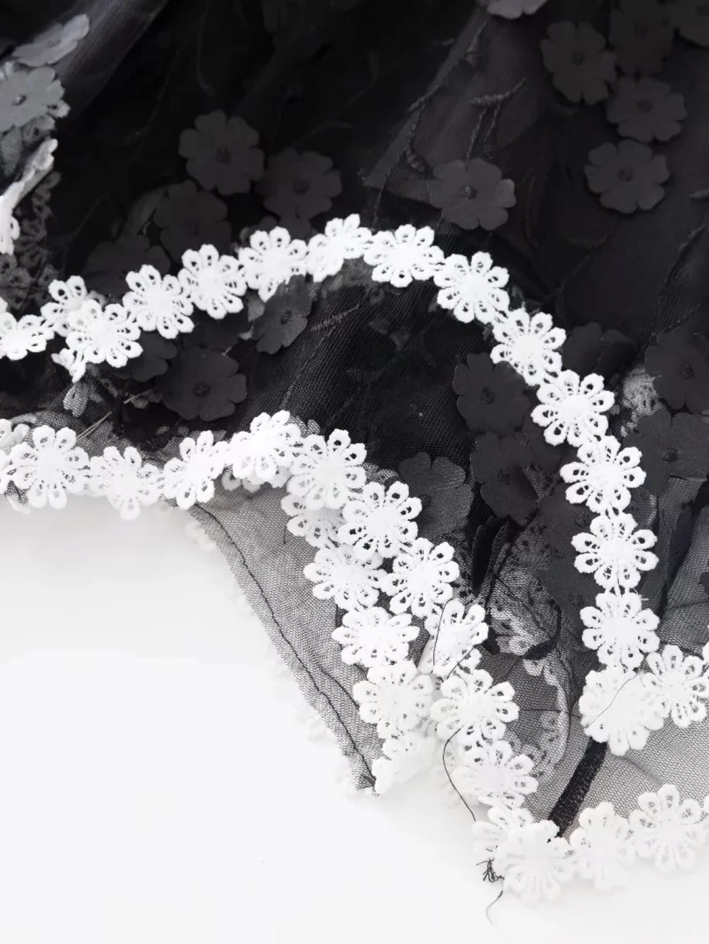 Vintage Black White Embroidered Mesh Party Dress - Image 9