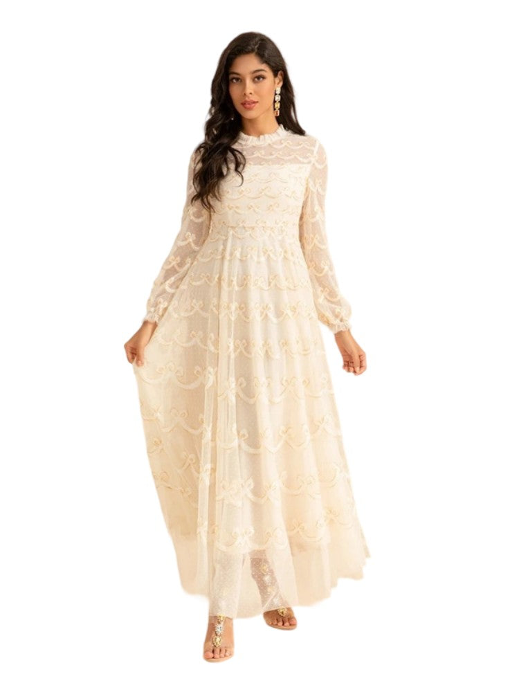 Sequined Princess Style Mesh Long Dress