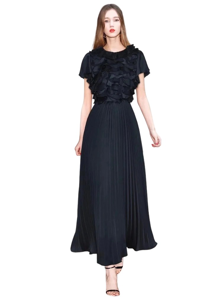 Princess Summer Dress: Round Neck, Ruffled Waist, Mid-Length