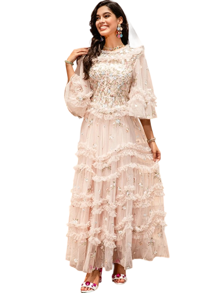 Elegant Mesh Floral Embroidered Dress