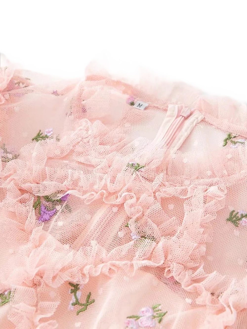 Designer Purple Floral Puff Ruffle Party Dress - Image 17