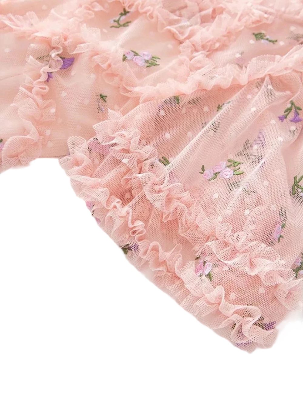 Designer Purple Floral Puff Ruffle Party Dress - Image 18