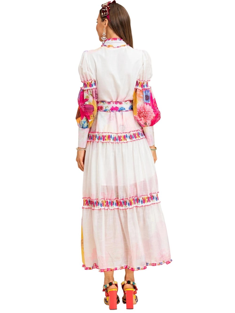 Lantern Sleeve Printed Holiday Maxi Dress - Image 5