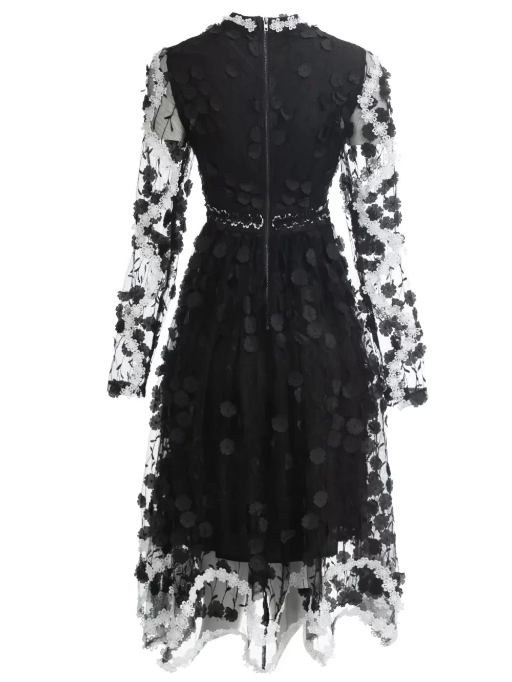 Vintage Black White Embroidered Mesh Party Dress - Image 6