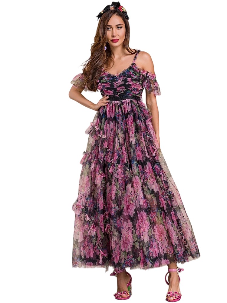 Summer Bohemian Floral Spaghetti Beach Dress