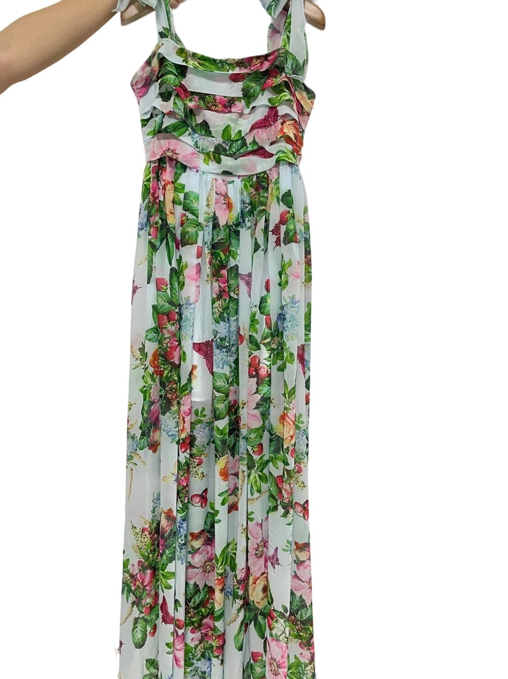 Chiffon Bow Shoulder Bohemian Floral Print Maxi Dress - Image 4