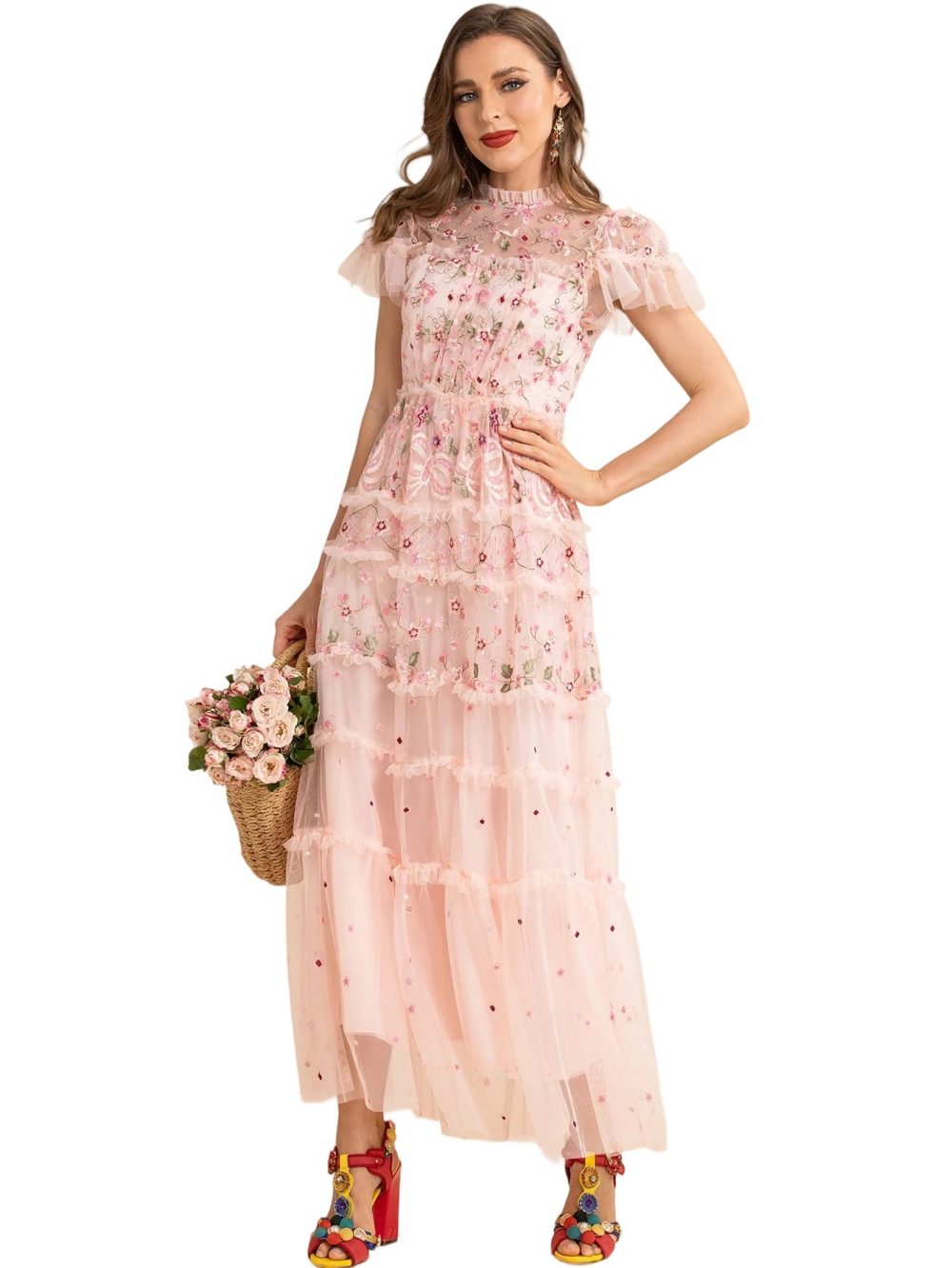 Summer Mesh Short Ruffle Floral Party Dress - Image 6