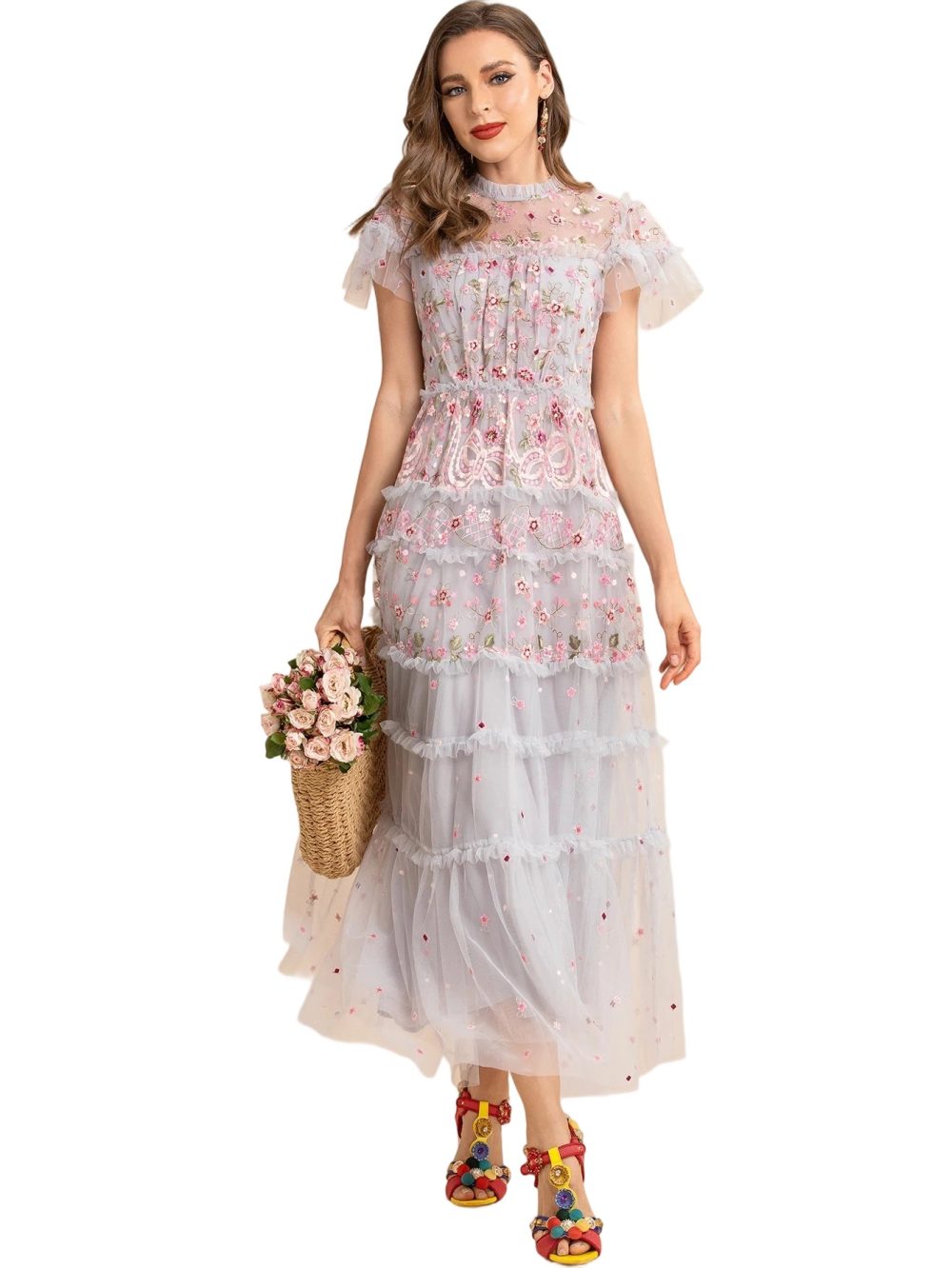 Summer Mesh Short Ruffle Floral Party Dress - Image 15