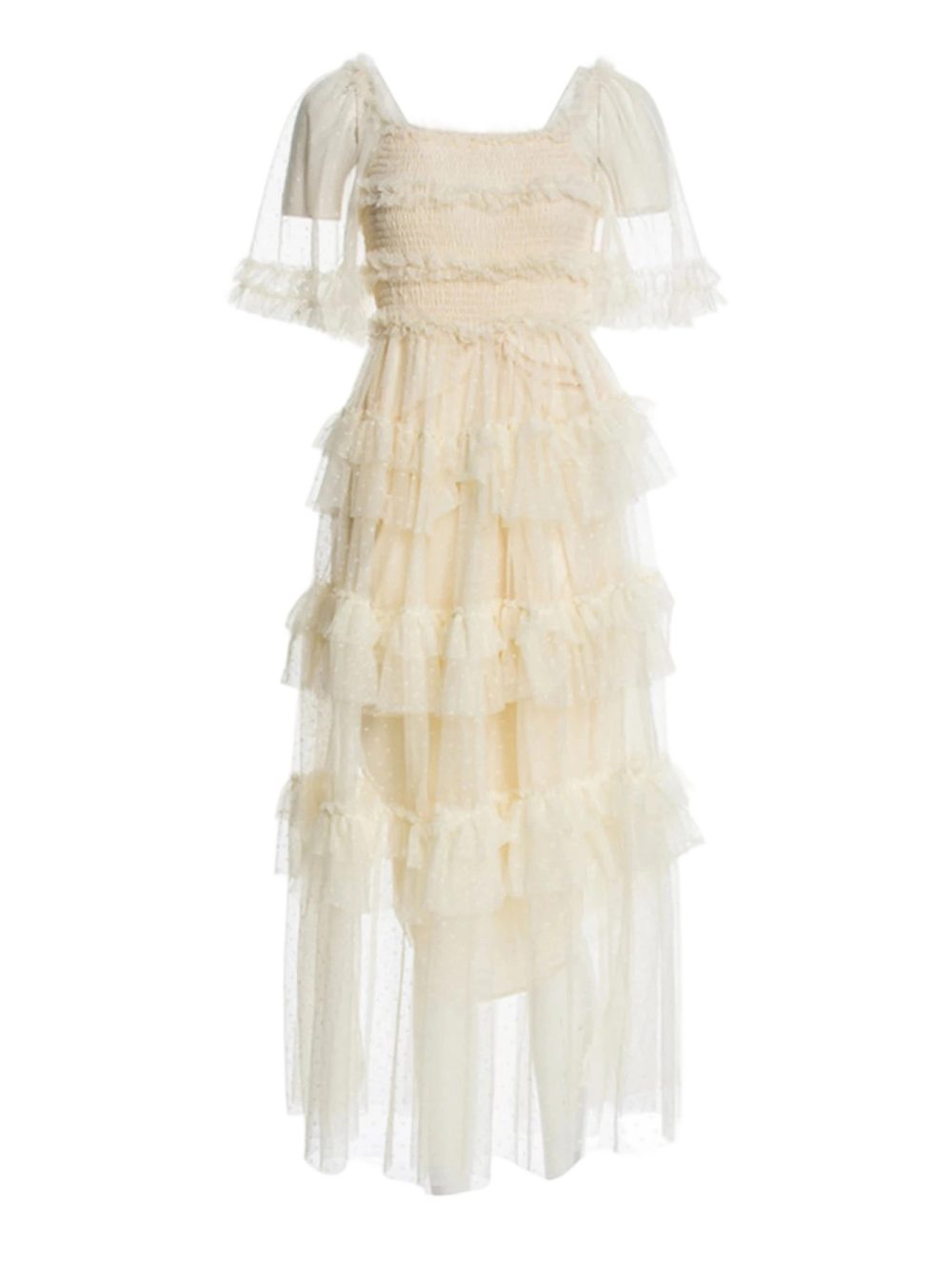 Summer Pink Mesh Polka Flare Ruffle Dress - Image 14