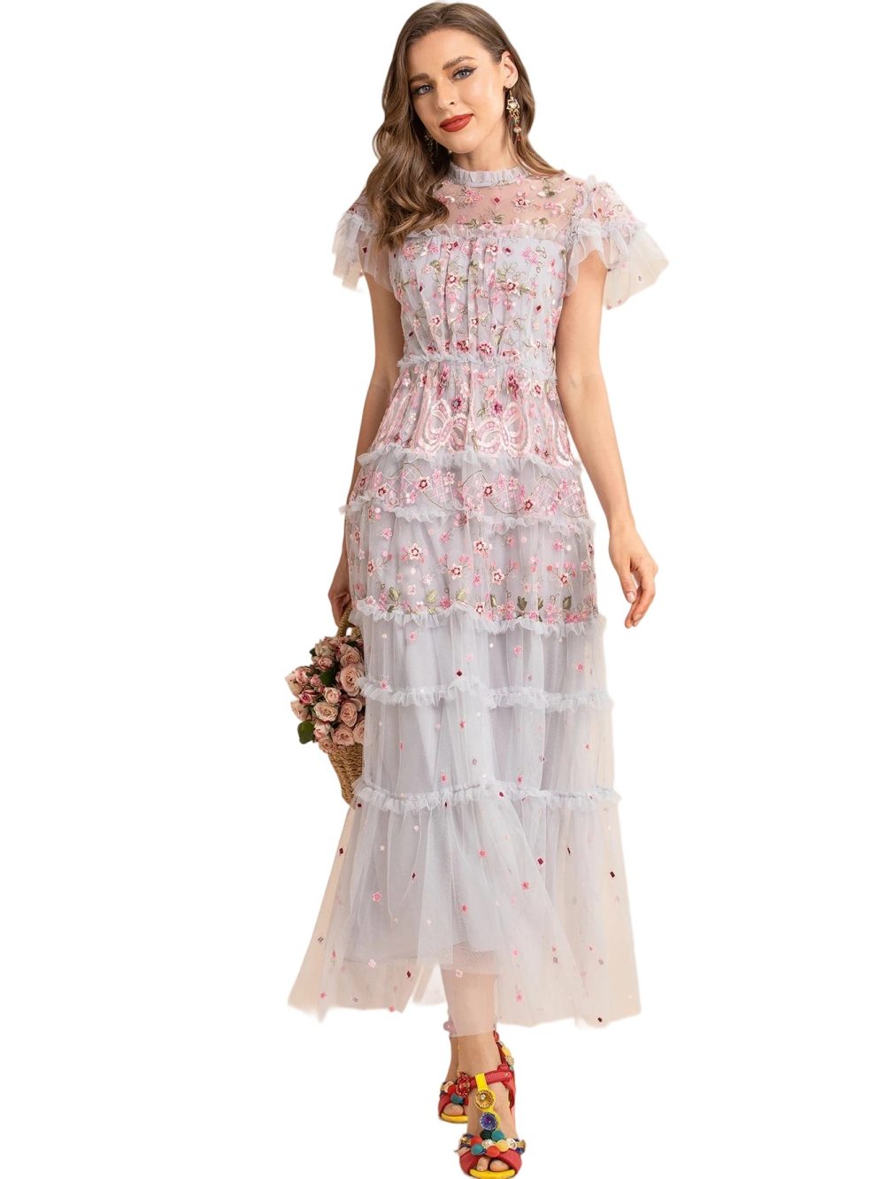 Summer Mesh Short Ruffle Floral Party Dress - Image 18