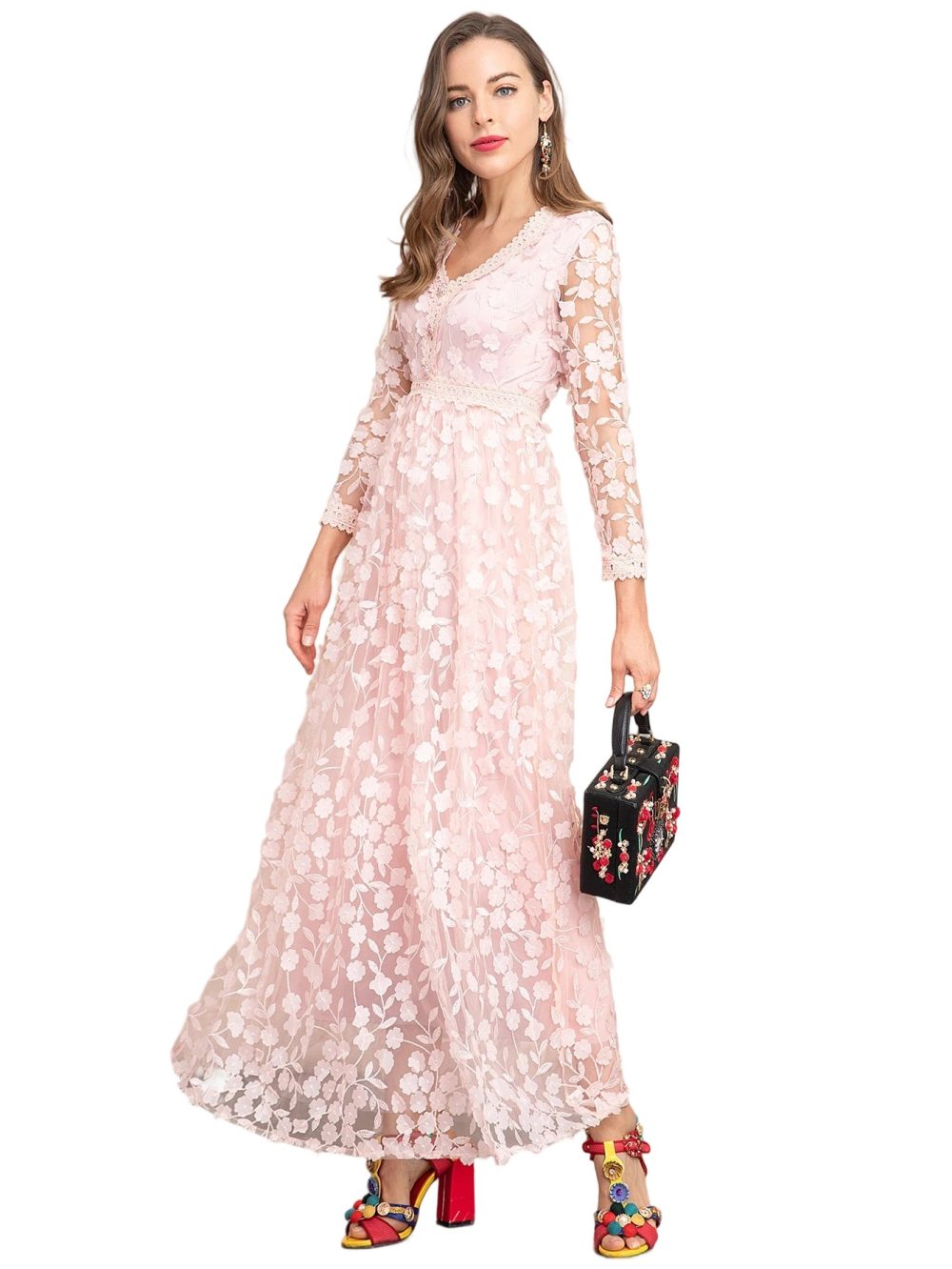 Autumn Puff Sleeve Floral Party Dress - Image 3