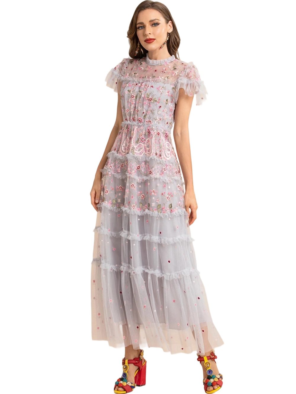 Summer Mesh Short Ruffle Floral Party Dress - Image 19