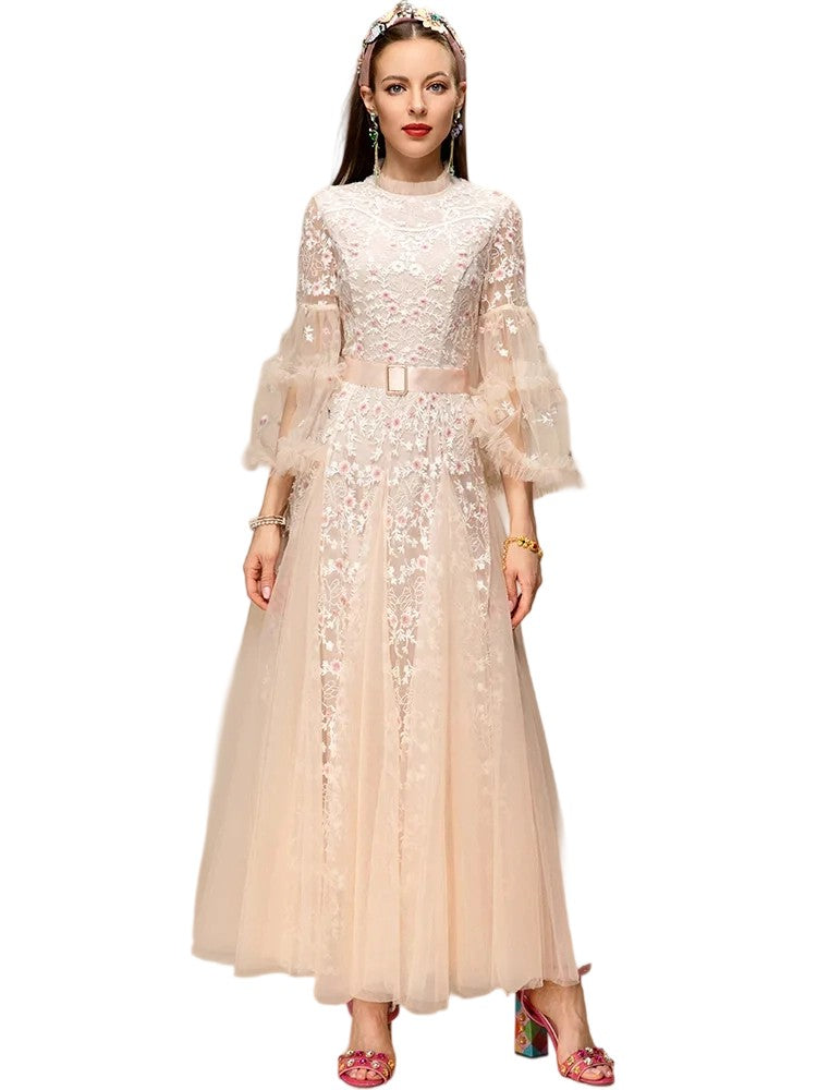 Pointelle floral embroidered dress