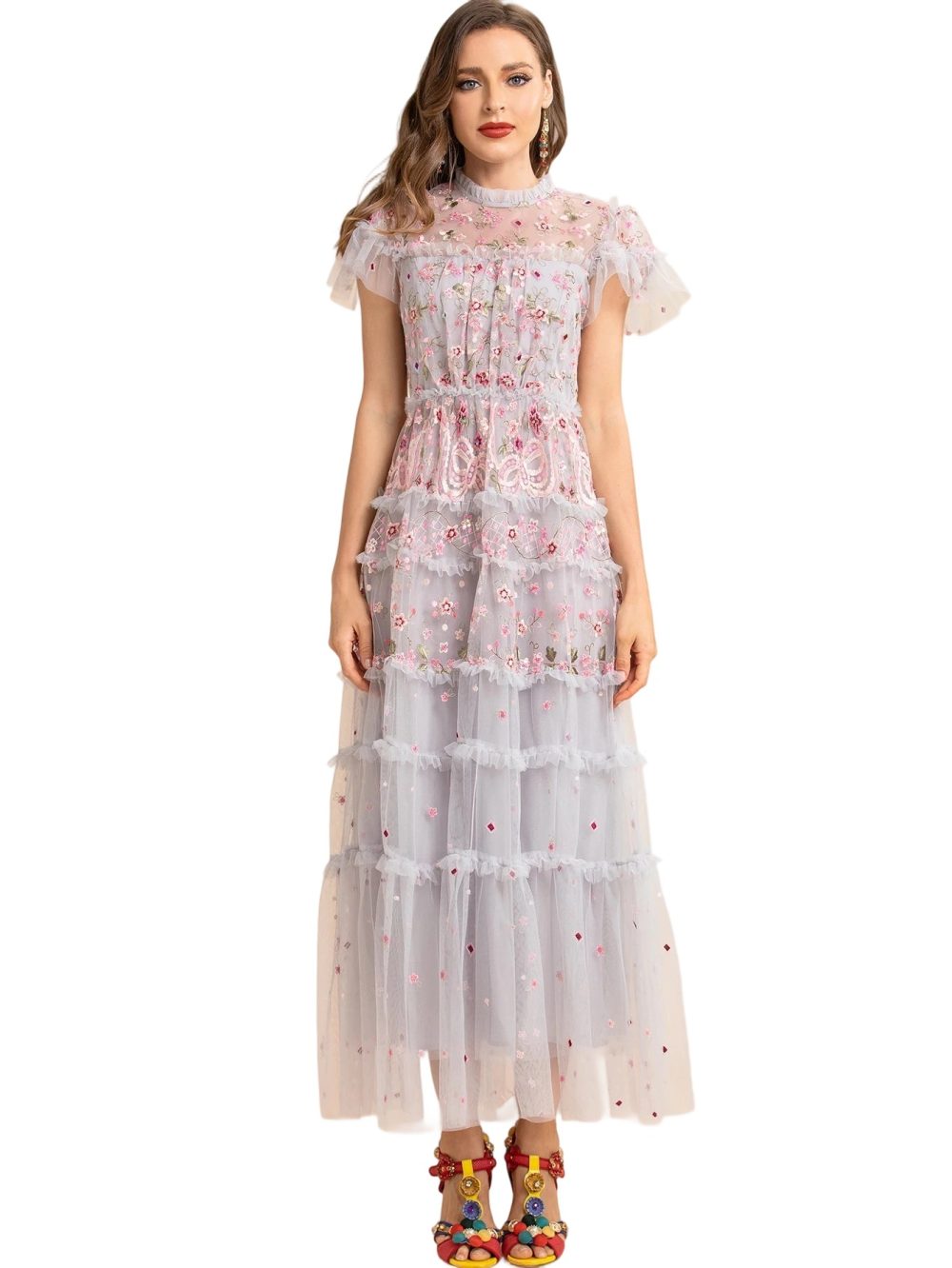 Summer Mesh Short Ruffle Floral Party Dress - Image 16