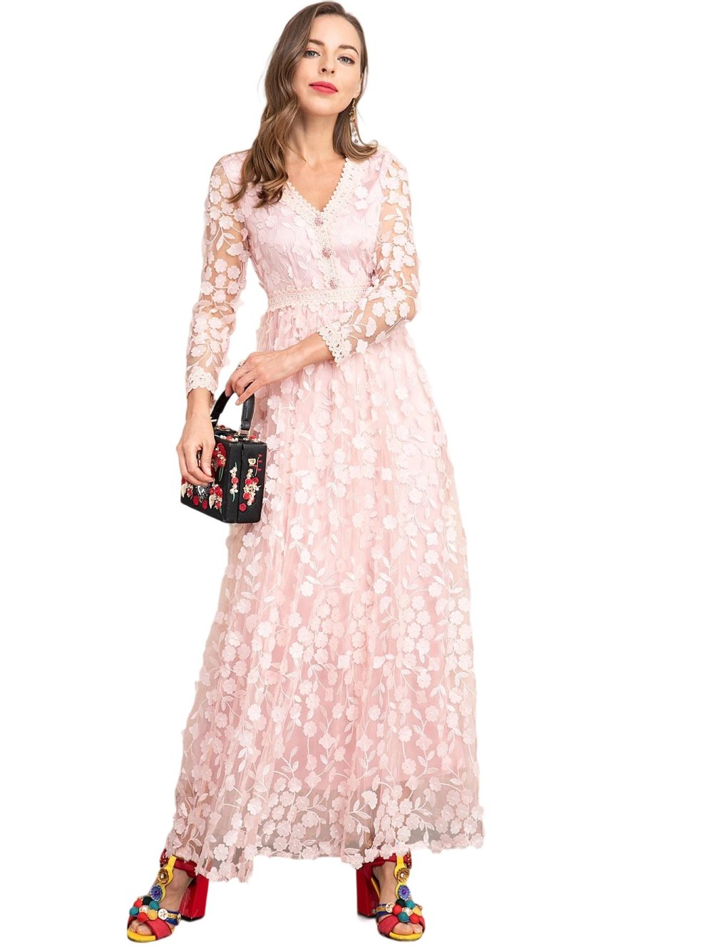 Autumn Puff Sleeve Floral Party Dress - Image 5