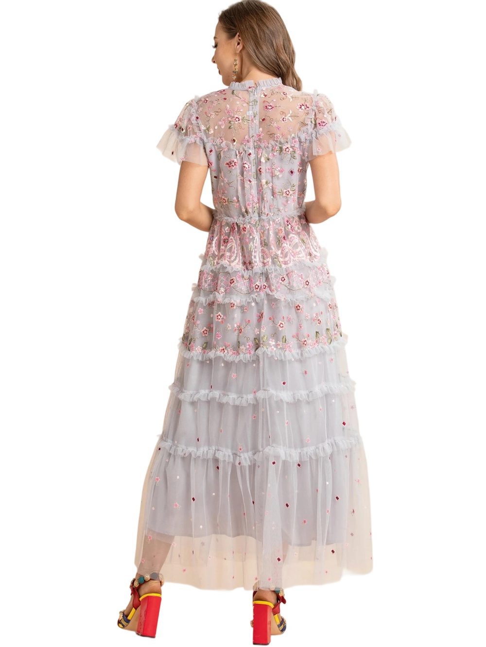 Summer Mesh Short Ruffle Floral Party Dress - Image 17