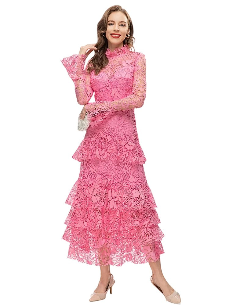 Pink Drape Cutout Layered Sheer Party Dress