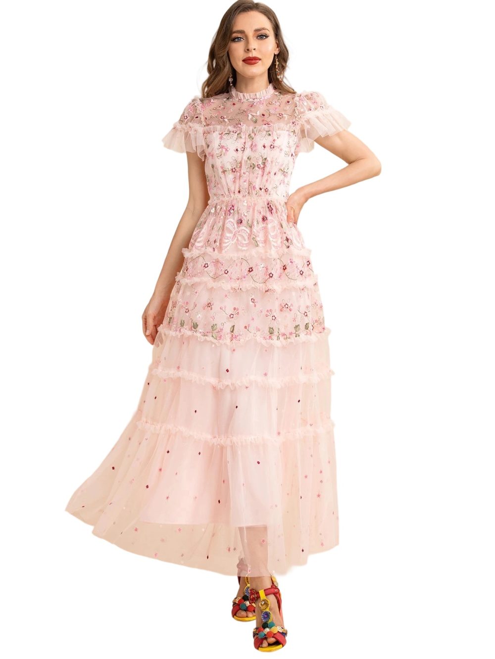 Summer Mesh Short Ruffle Floral Party Dress - Image 7