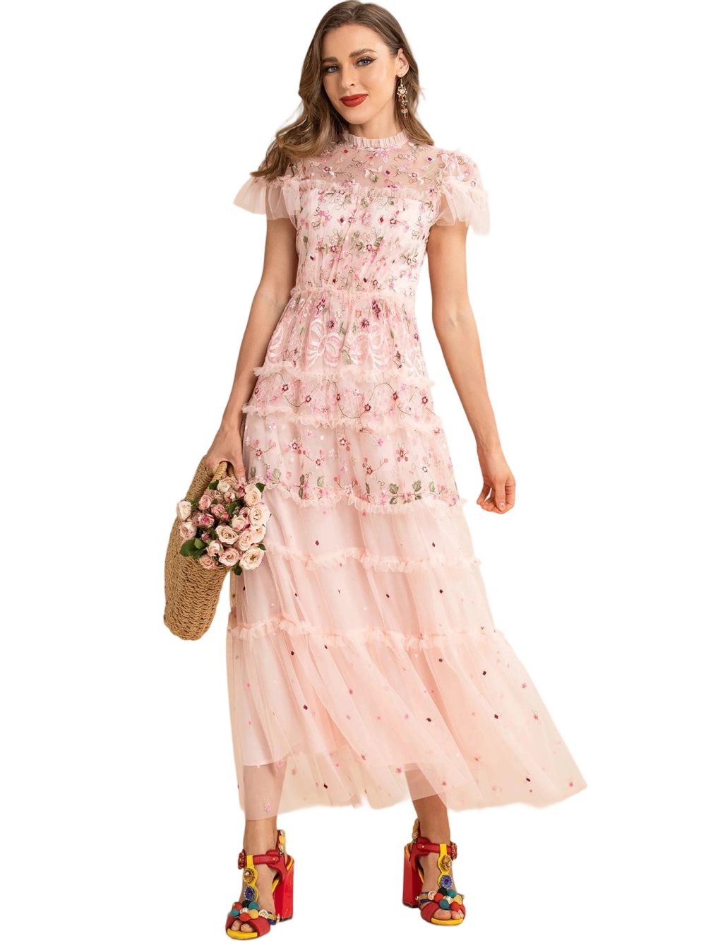 Summer Mesh Short Ruffle Floral Party Dress - Image 3