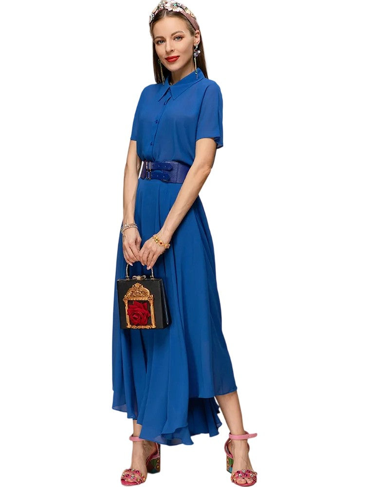 asymmetric lapel pleated dress