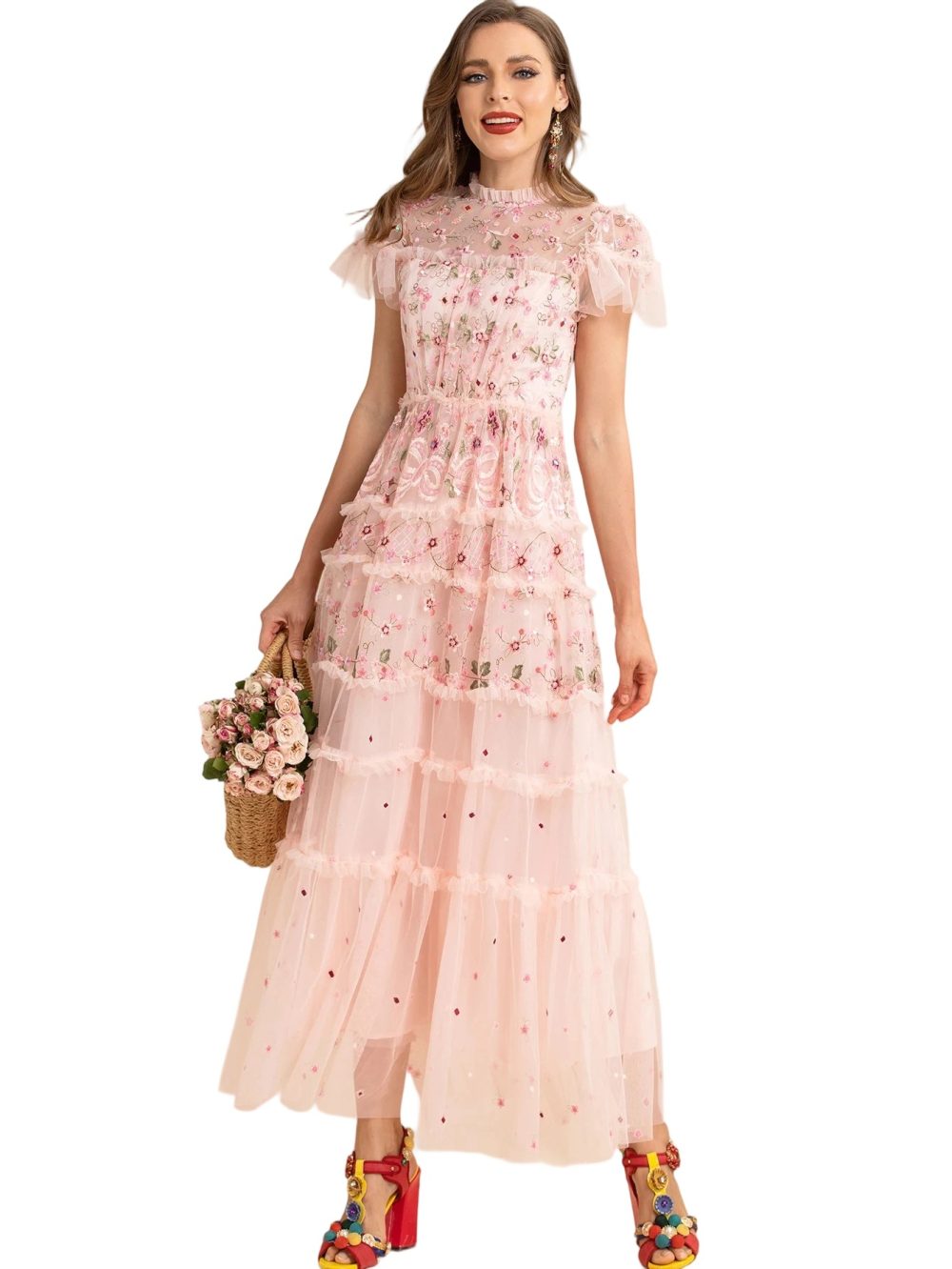Summer Mesh Short Ruffle Floral Party Dress - Image 4