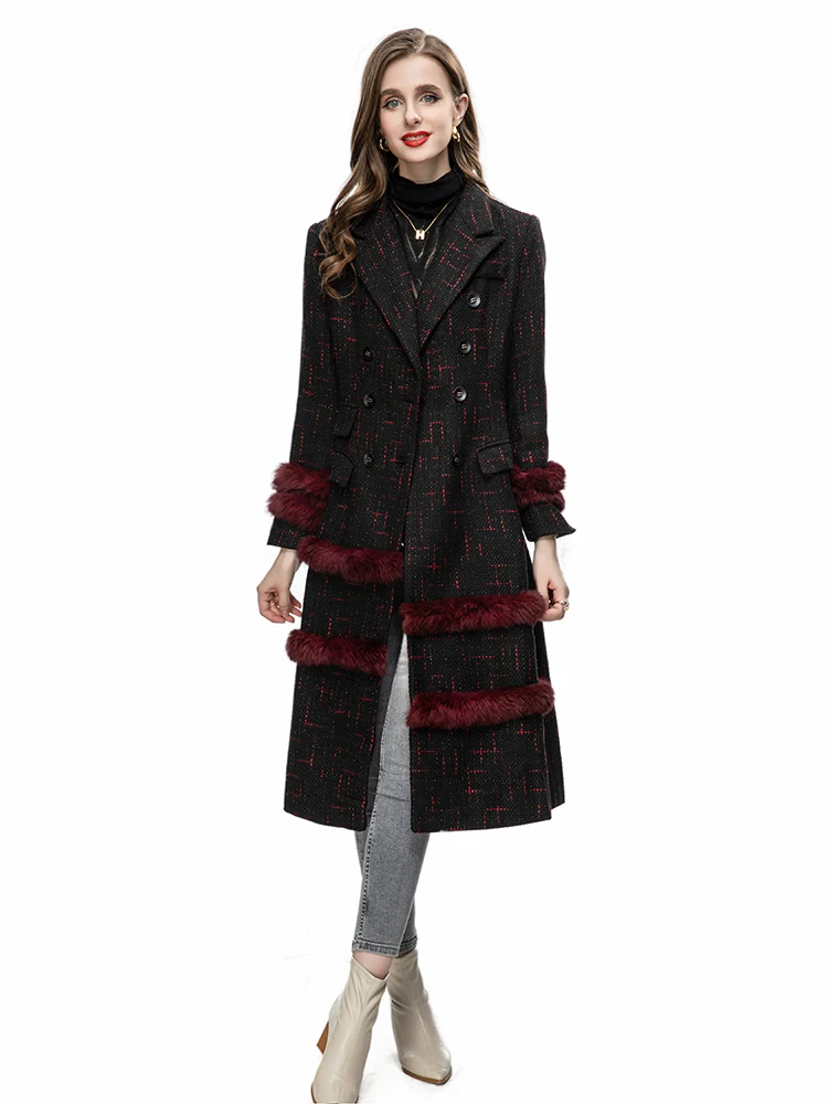 Winter double-breasted slim-fit plush printed coat