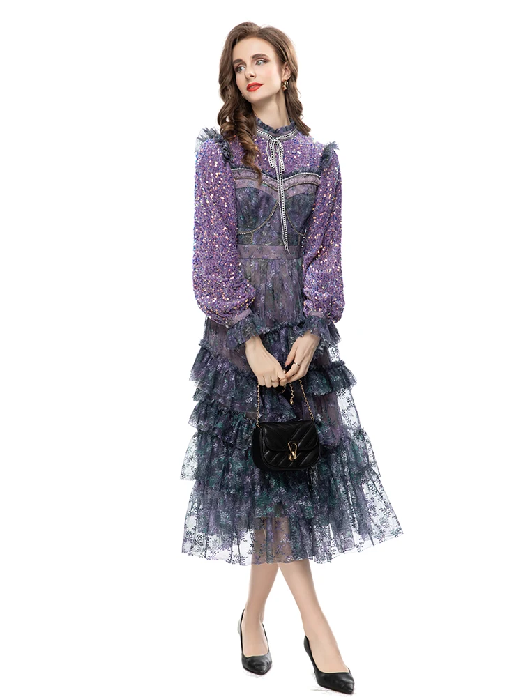 Sheet Metal Ruffle Print Dress
