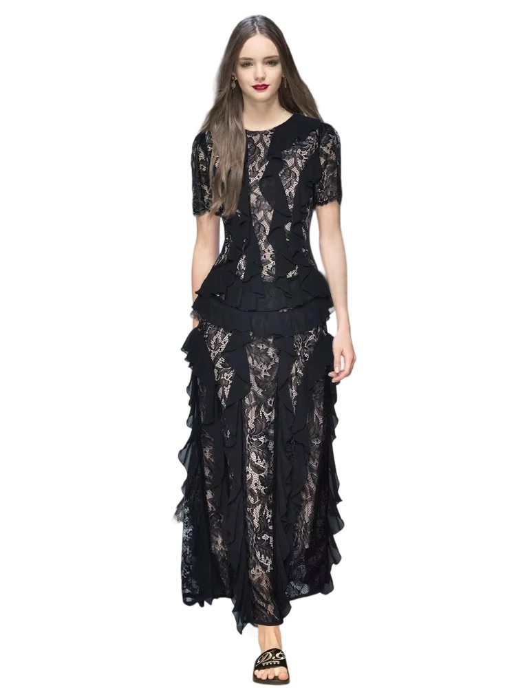 Summer Princess Lace Ruffle Long Dress