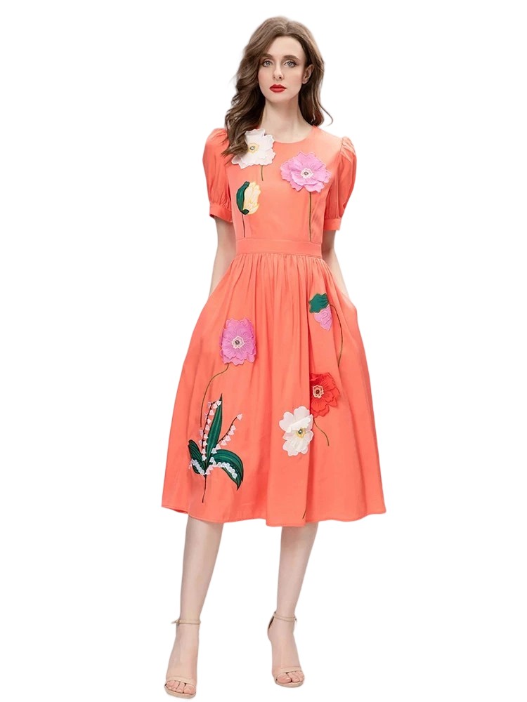 Summer Orange High Waist Casual Dress