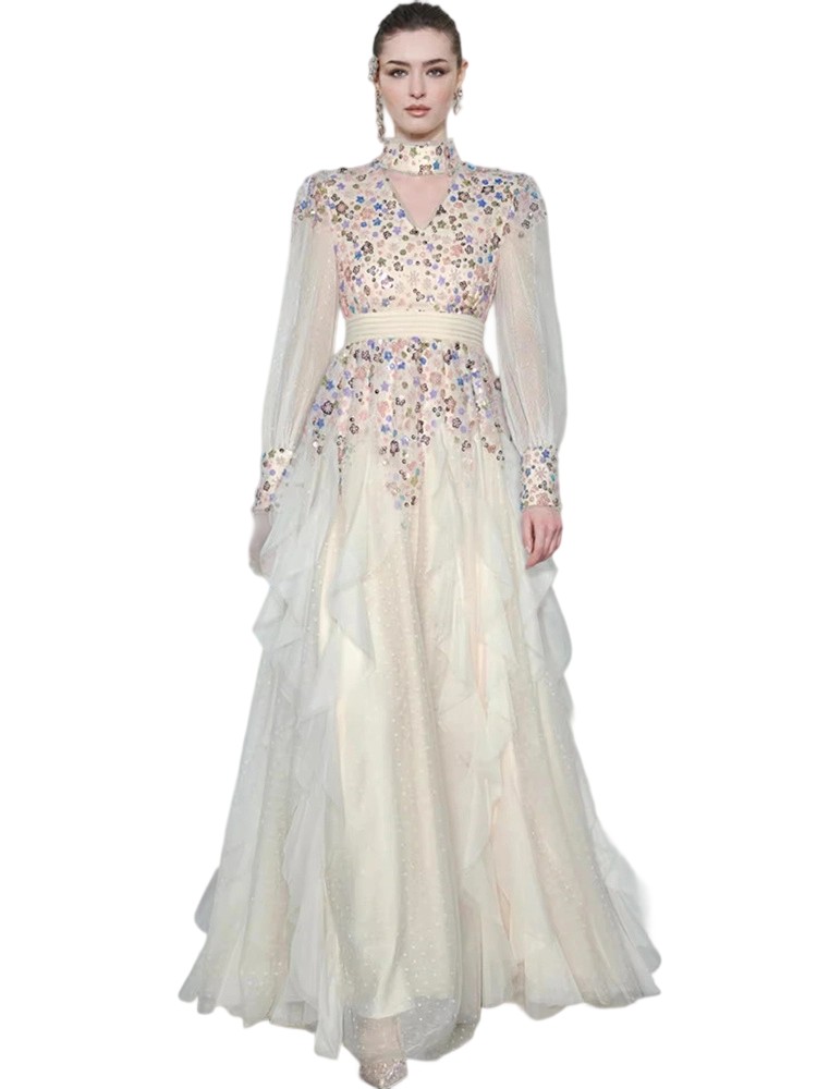 Summer Turtleneck Mesh Sequins Party Dress