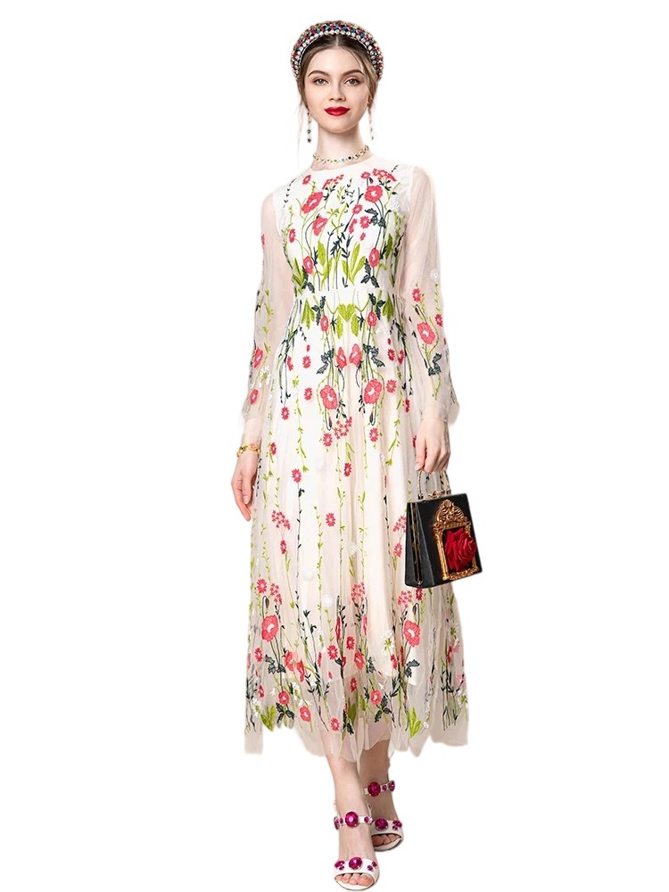 Italian Luxury Netting Embroidery Party Dress