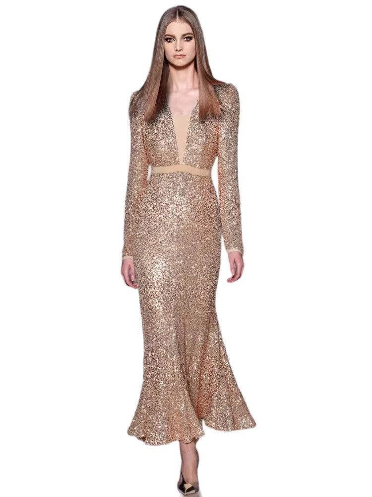 Sexy Sequins High Waist Evening Dress