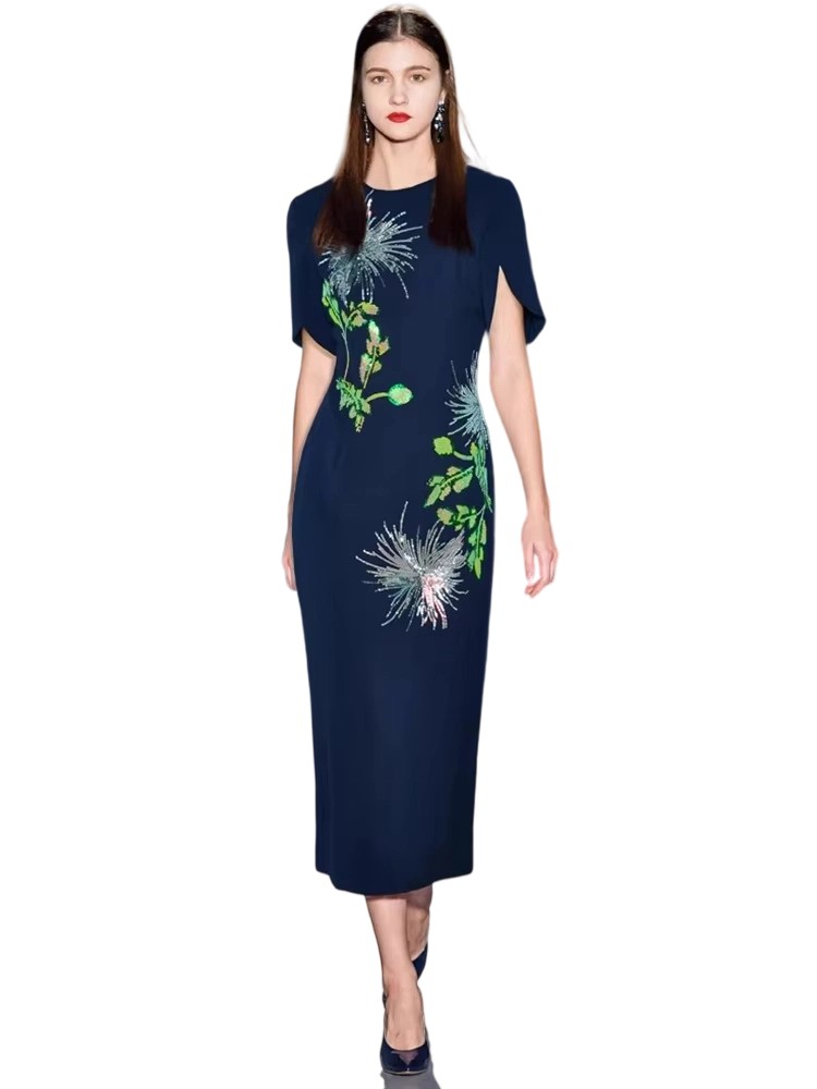 Fashion Slim-Fit Sequins Wrap Dress
