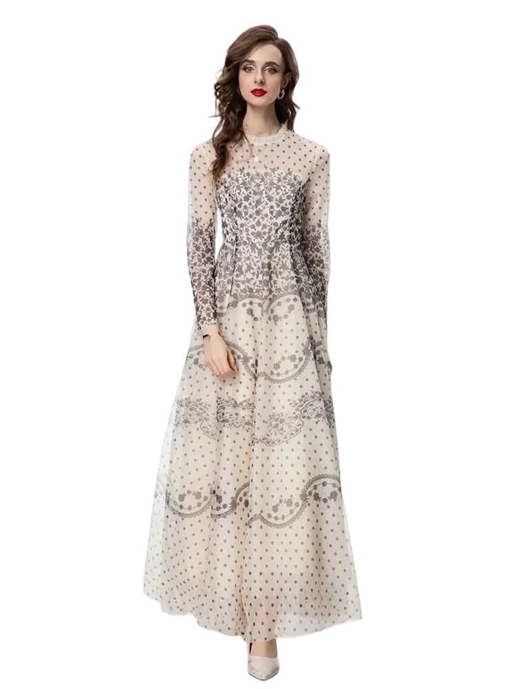 Summer Chiffon Floral Polka Dot Dress