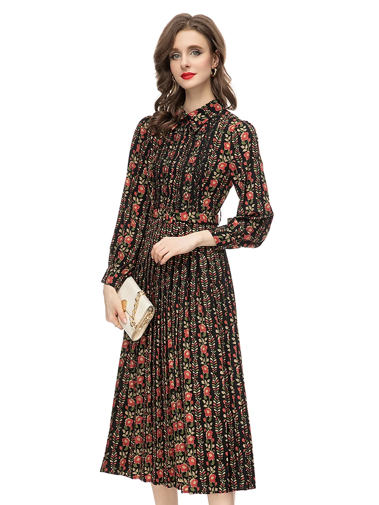 Autumn Vintage Bouffant Floral Splice Dress