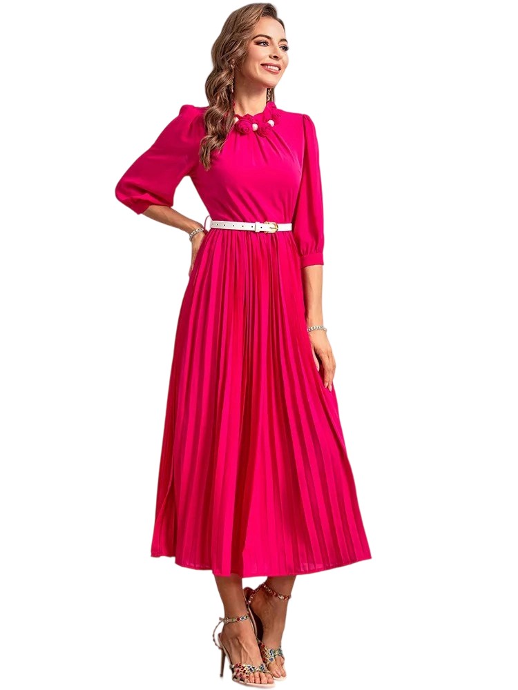 Summer Luxury Vintage Pearl Appliqué Midi Dress