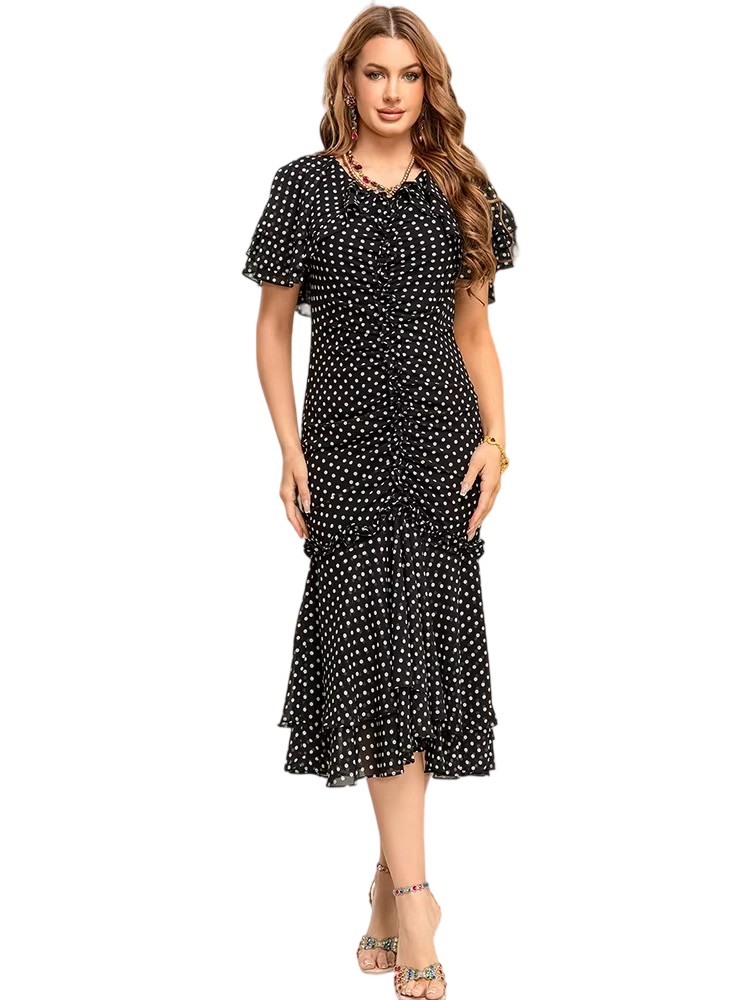 Spring/Summer V-neck Polka Dot Mermaid Dress